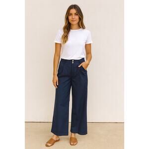 KanCan Mavy Pleated Wide Leg Cotton Twill High Rise Pants Women’s 29 NEW Work